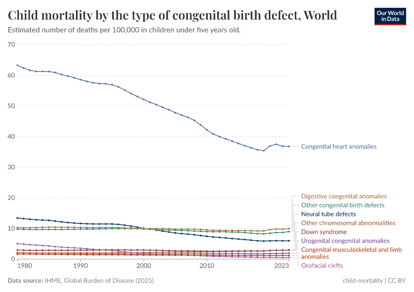 Child mortality by the type of congenital birth defect