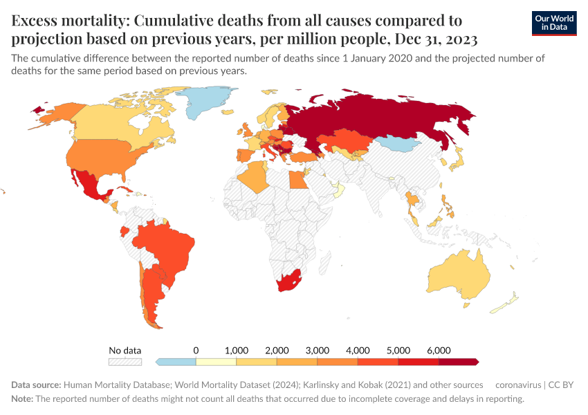 A thumbnail of the "Excess mortality: Cumulative deaths from all causes compared to projection based on previous years, per million people" chart