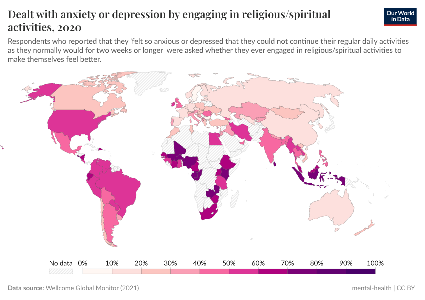A thumbnail of the "Dealt with anxiety or depression by engaging in religious/spiritual activities" chart
