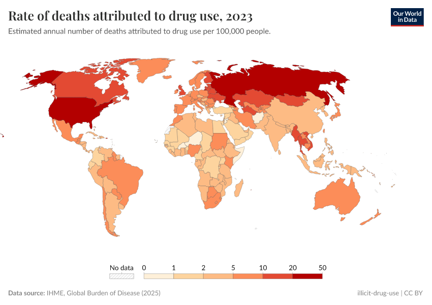 A thumbnail of the "Rate of deaths attributed to drug use" chart