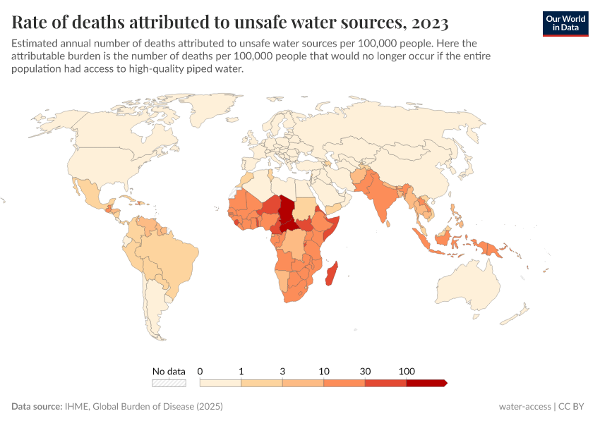 A thumbnail of the "Rate of deaths attributed to unsafe water sources" chart