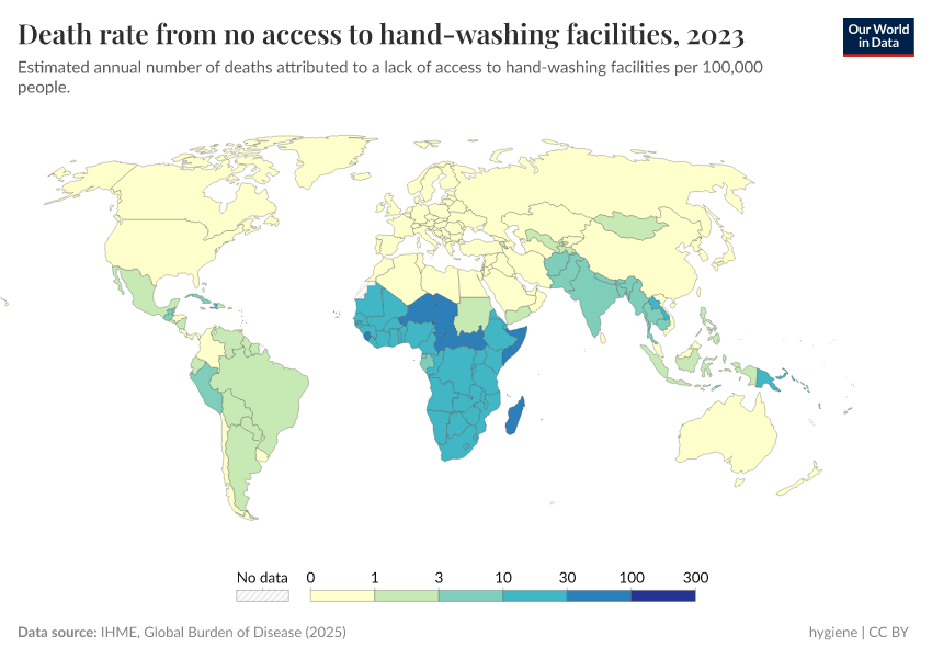 A thumbnail of the "Death rate from no access to hand-washing facilities" chart