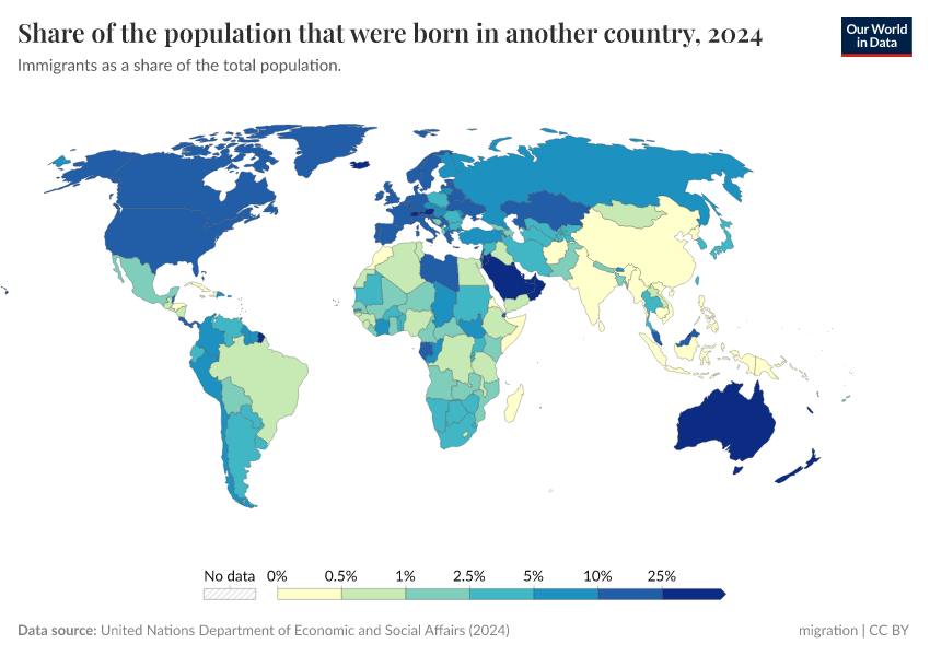 A thumbnail of the "Share of the population that were born in another country" chart