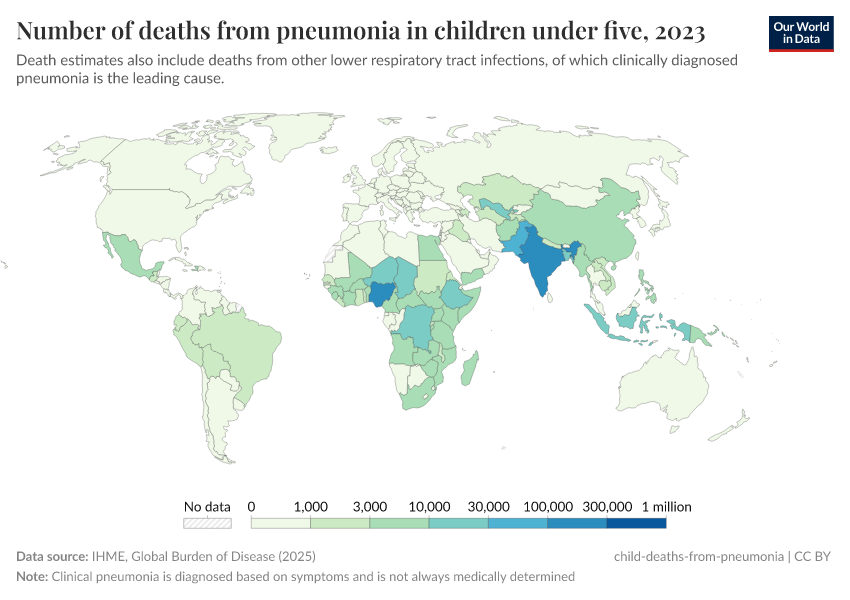 A thumbnail of the "Number of deaths from pneumonia in children under five" chart