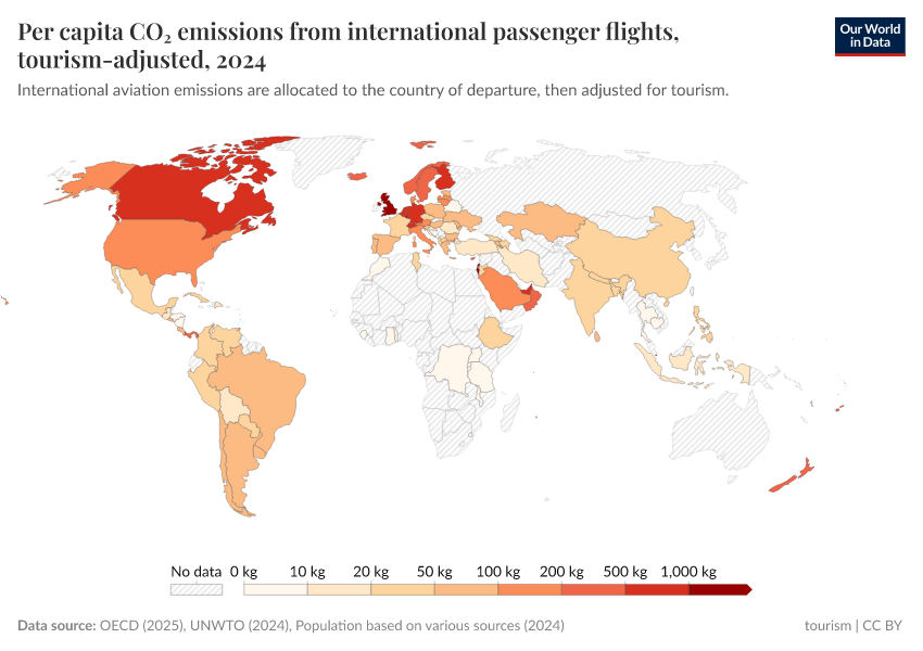 A thumbnail of the "Per capita CO₂ emissions from international passenger flights, tourism-adjusted" chart