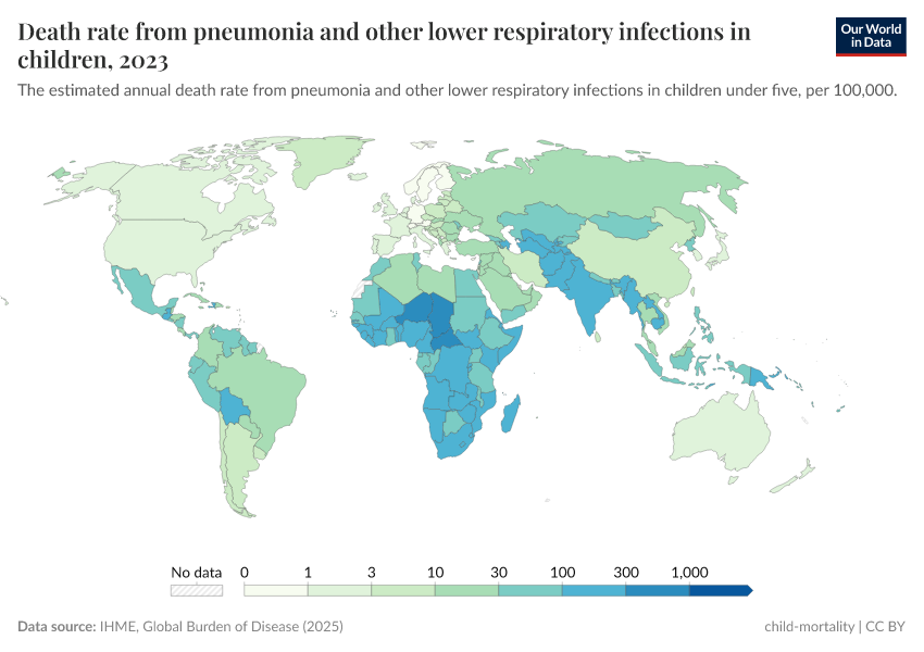 A thumbnail of the "Death rate from pneumonia and other lower respiratory infections in children" chart
