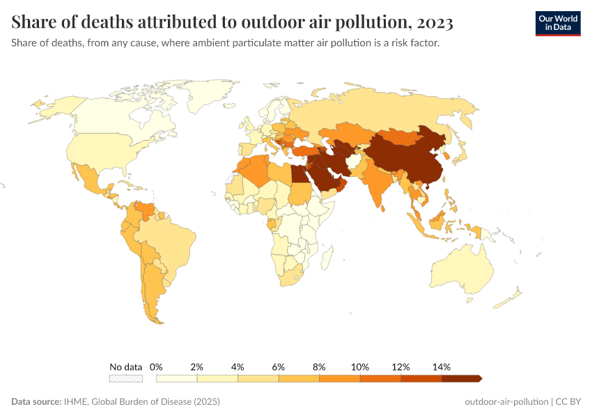 A thumbnail of the "Share of deaths attributed to outdoor air pollution" chart
