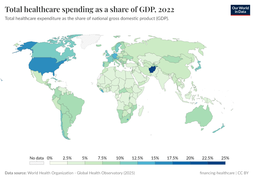 A thumbnail of the "Total healthcare spending as a share of GDP" chart