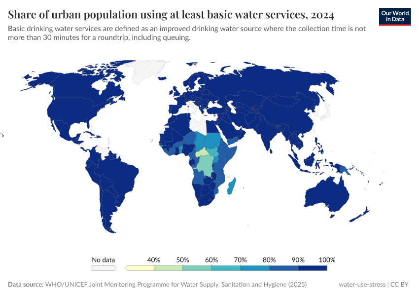 A thumbnail of the "Share of urban population using at least basic water services" chart