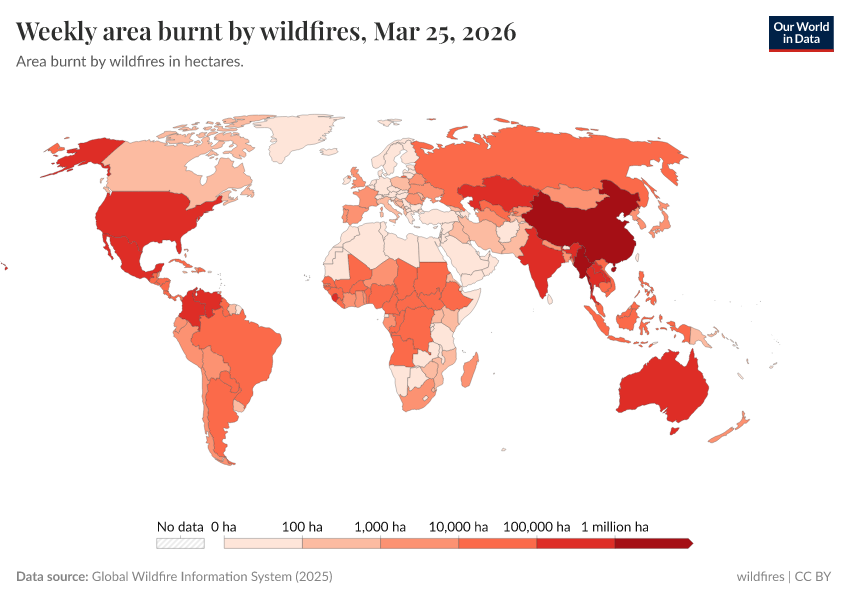 A thumbnail of the "Weekly area burnt by wildfires" chart