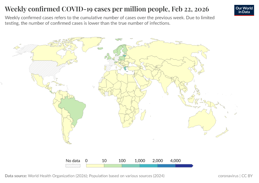 A thumbnail of the "Weekly confirmed COVID-19 cases per million people" chart